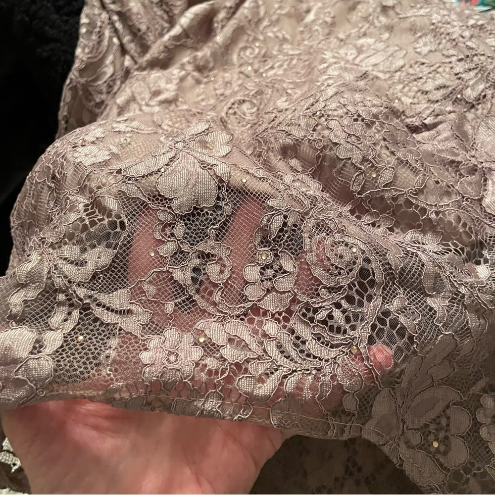 La Femme  Lace Quarter
Length Sleeve Bateau A-line
Dress size 6 Formal Gown - Picture 3 of 15